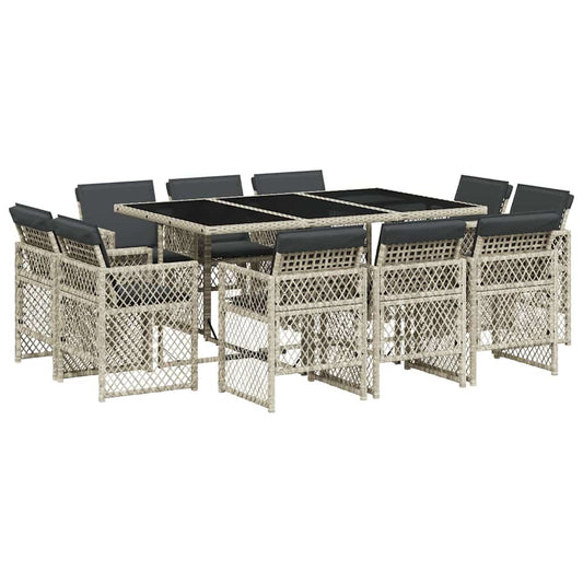 vidaXL 11 Piece Garden Dining Set with Cushions Light Grey Poly Rattan