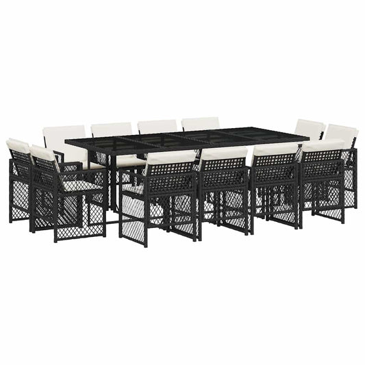 vidaXL 13 Piece Garden Dining Set with Cushions Black Poly Rattan