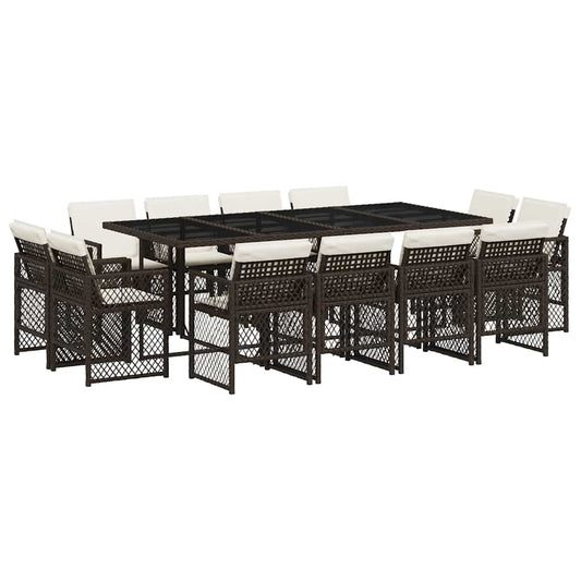 vidaXL 13 Piece Garden Dining Set with Cushions Brown Poly Rattan