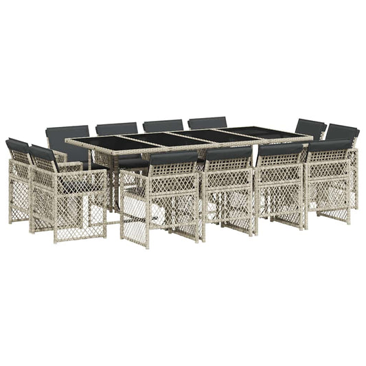 vidaXL 13 Piece Garden Dining Set with Cushions Light Grey Poly Rattan
