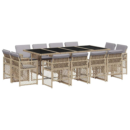 vidaXL 13 Piece Garden Dining Set with Cushions Mix Beige Poly Rattan