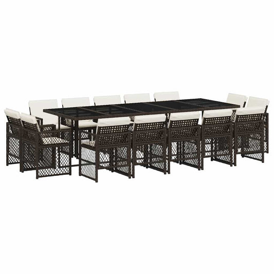 vidaXL 15 Piece Garden Dining Set with Cushions Brown Poly Rattan