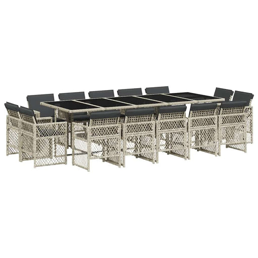 vidaXL 15 Piece Garden Dining Set with Cushions Light Grey Poly Rattan