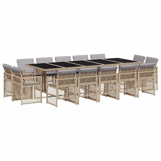 vidaXL 15 Piece Garden Dining Set with Cushions Mix Beige Poly Rattan