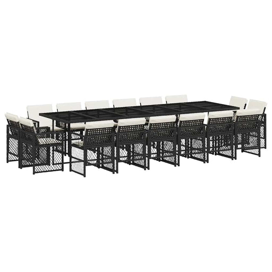vidaXL 17 Piece Garden Dining Set with Cushions Black Poly Rattan