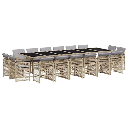 vidaXL 17 Piece Garden Dining Set with Cushions Mix Beige Poly Rattan
