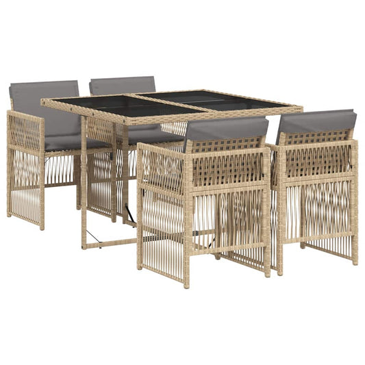 vidaXL 5 Piece Garden Dining Set with Cushions Mix Beige Poly Rattan