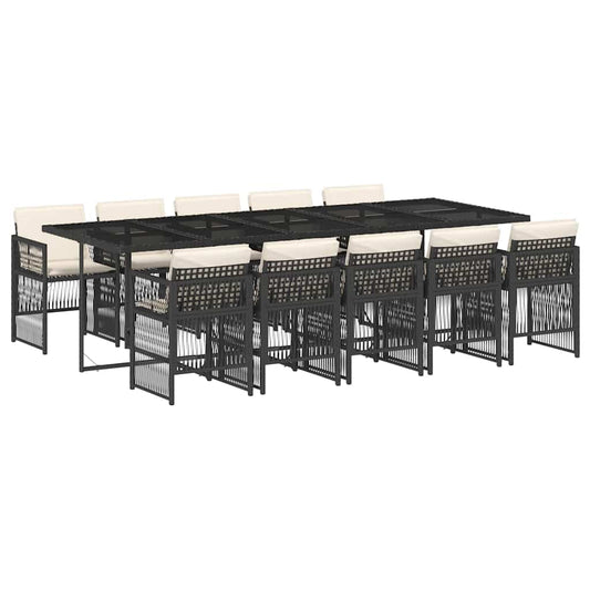 vidaXL 11 Piece Garden Dining Set with Cushions Black Poly Rattan