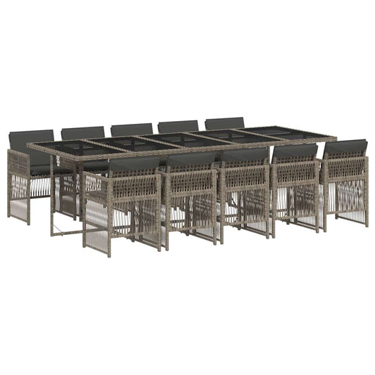 vidaXL 11 Piece Garden Dining Set with Cushions Grey Poly Rattan