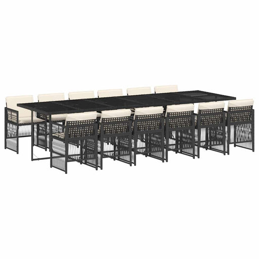 vidaXL 13 Piece Garden Dining Set with Cushions Black Poly Rattan
