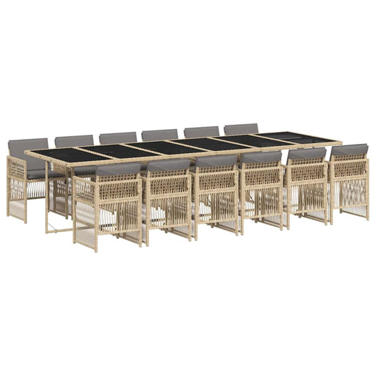 vidaXL 13 Piece Garden Dining Set with Cushions Mix Beige Poly Rattan