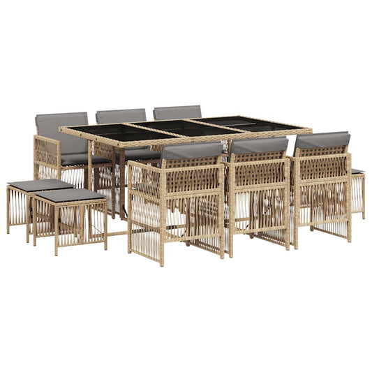 vidaXL 11 Piece Garden Dining Set with Cushions Mix Beige Poly Rattan