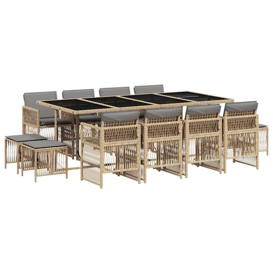 vidaXL 13 Piece Garden Dining Set with Cushions Mix Beige Poly Rattan