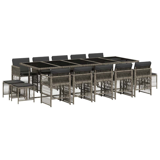 vidaXL 15 Piece Garden Dining Set with Cushions Grey Poly Rattan