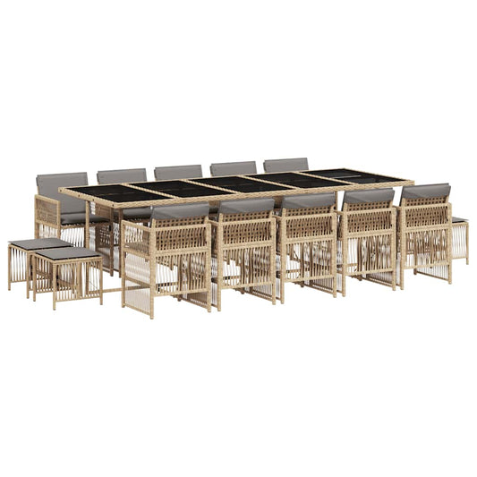 vidaXL 15 Piece Garden Dining Set with Cushions Mix Beige Poly Rattan