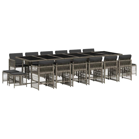 vidaXL 17 Piece Garden Dining Set with Cushions Grey Poly Rattan