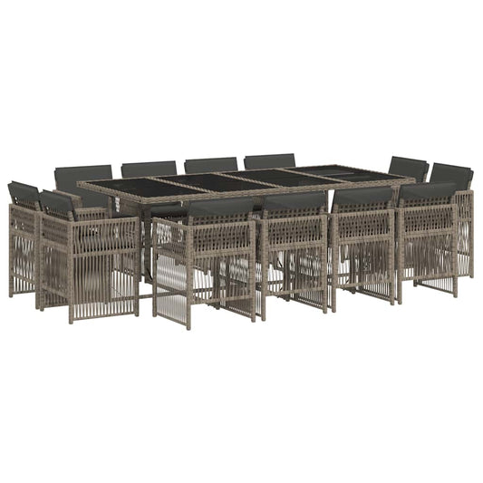 vidaXL 13 Piece Garden Dining Set with Cushions Grey Poly Rattan