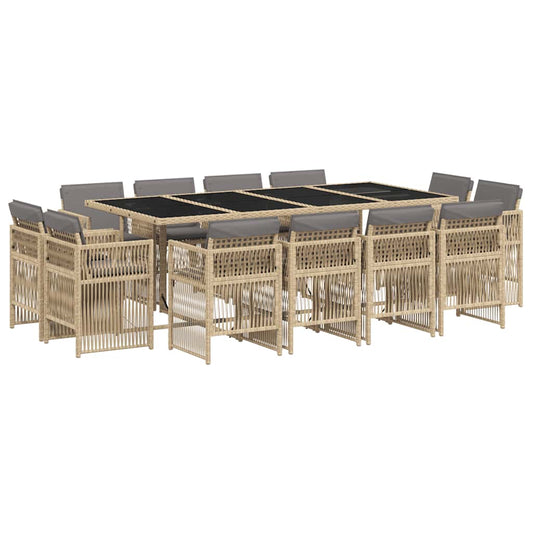 vidaXL 13 Piece Garden Dining Set with Cushions Mix Beige Poly Rattan