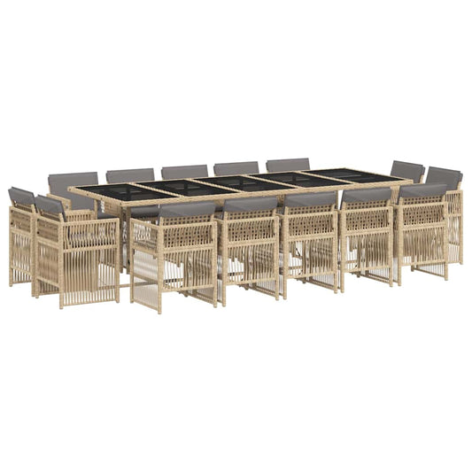 vidaXL 15 Piece Garden Dining Set with Cushions Mix Beige Poly Rattan