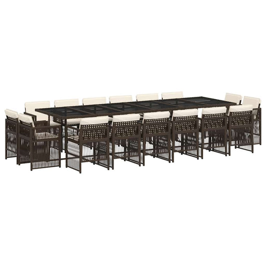 vidaXL 17 Piece Garden Dining Set with Cushions Brown Poly Rattan