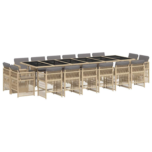 vidaXL 17 Piece Garden Dining Set with Cushions Mix Beige Poly Rattan