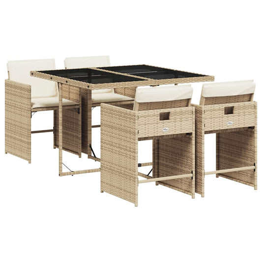 vidaXL 5 Piece Garden Dining Set with Cushions Beige Poly Rattan