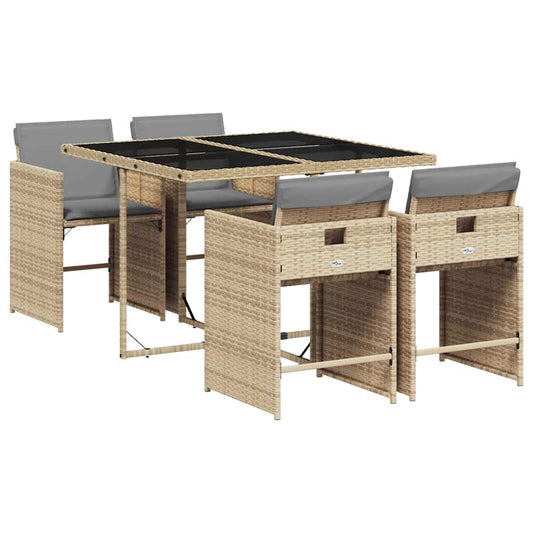 vidaXL 5 Piece Garden Dining Set with Cushions Mix Beige Poly Rattan