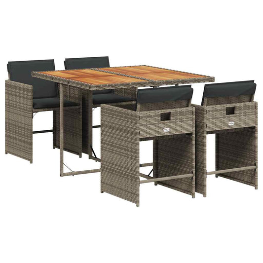 vidaXL 5 Piece Garden Dining Set with Cushions Grey Poly Rattan