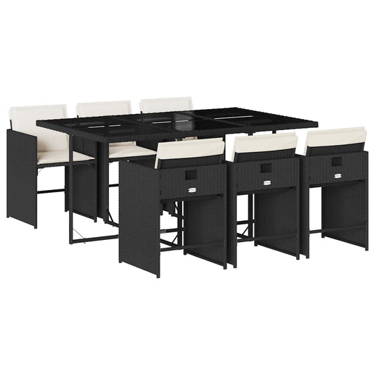vidaXL Garden Dining Set | Black | PE rattan | 7 Piece Set | Foldable