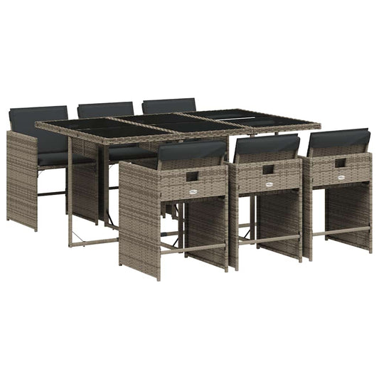 vidaXL 7 Piece Garden Dining Set with Cushions Grey Poly Rattan