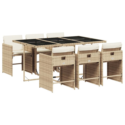 vidaXL 7 Piece Garden Dining Set with Cushions Beige Poly Rattan