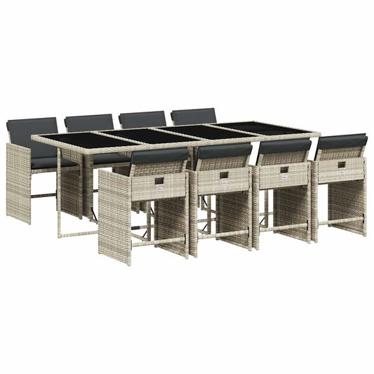 vidaXL 9 Piece Garden Dining Set with Cushions Light Grey Poly Rattan