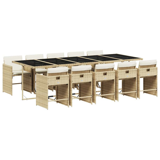 vidaXL Garden Dining Set | Beige Table, Beige Chairs, Cream White Cushions