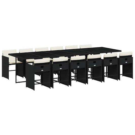 vidaXL Garden Dining Set | Black, Cream White | PE rattan | 12-seater