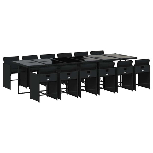 vidaXL 13 Piece Garden Dining Set with Cushions Black Poly Rattan