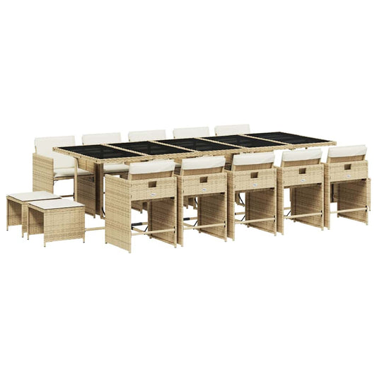 vidaXL 15 Piece Garden Dining Set with Cushions Beige Poly Rattan