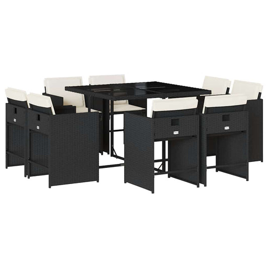 vidaXL Garden Dining Set | Black and Cream White | PE Rattan | 8-Seater