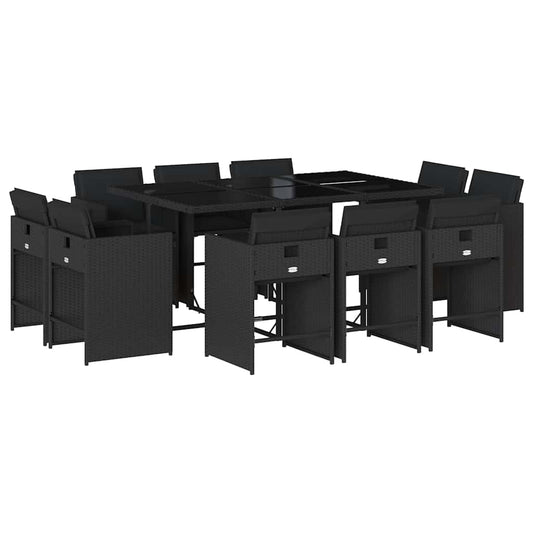 vidaXL Garden Dining Set | Black | PE Rattan | Large | Foldable