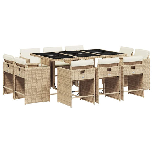 vidaXL Garden Dining Set | Beige | PE Rattan | 10-Seater | Collapsible
