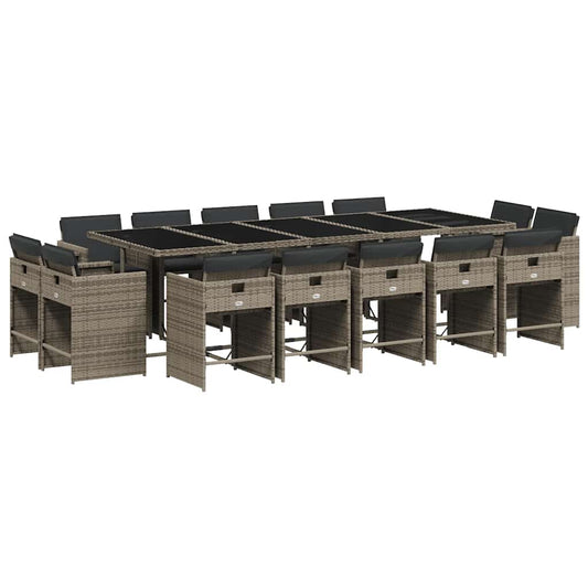 vidaXL 15 Piece Garden Dining Set with Cushions Grey Poly Rattan