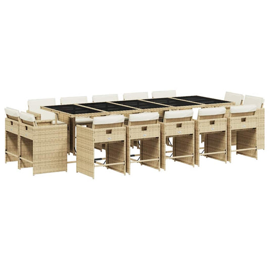 vidaXL 15 Piece Garden Dining Set with Cushions Beige Poly Rattan
