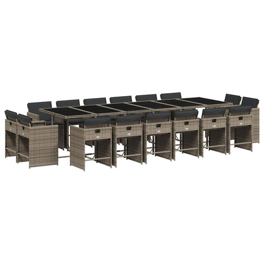 vidaXL Garden Dining Set | Grey | Poly Rattan | 16-seater | Foldable