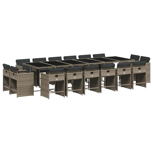vidaXL 17 Piece Garden Dining Set with Cushions Grey Poly Rattan