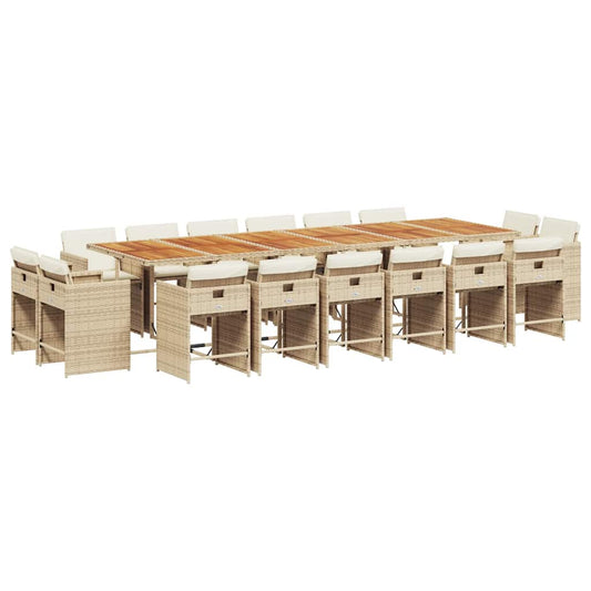 vidaXL 17 Piece Garden Dining Set with Cushions Beige Poly Rattan