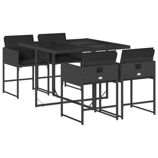 vidaXL 5 Piece Garden Dining Set with Cushions Black Poly Rattan