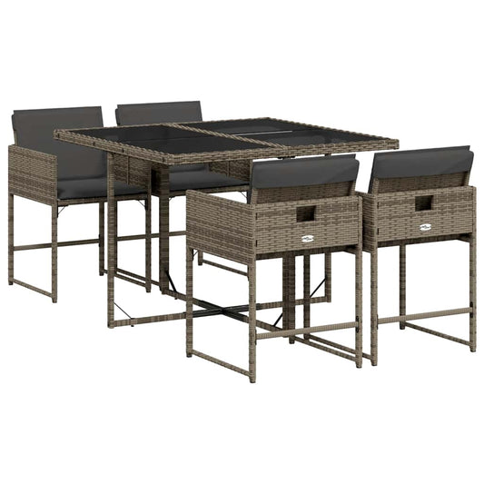 vidaXL 5 Piece Garden Dining Set with Cushions Grey Poly Rattan