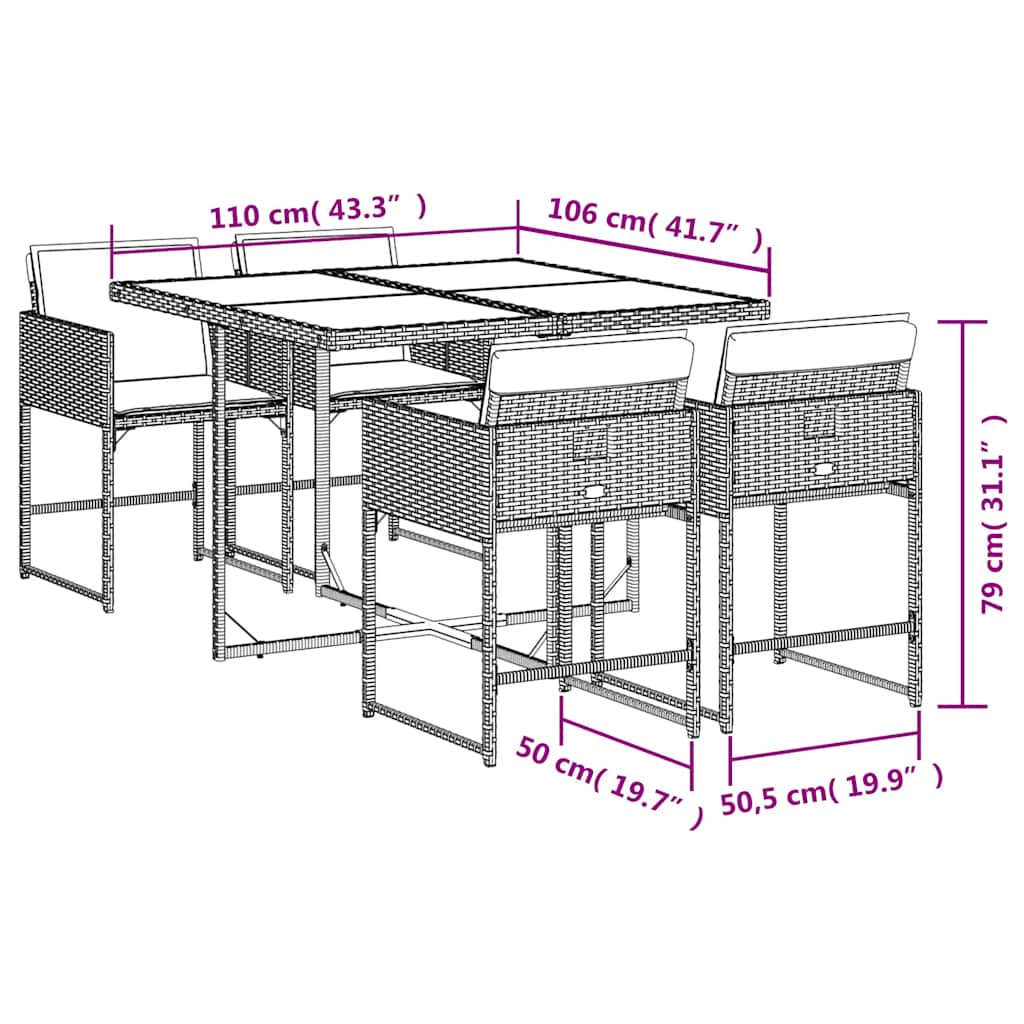 vidaXL Garden Dining Set | Brown | Poly Rattan | Medium | Foldable
