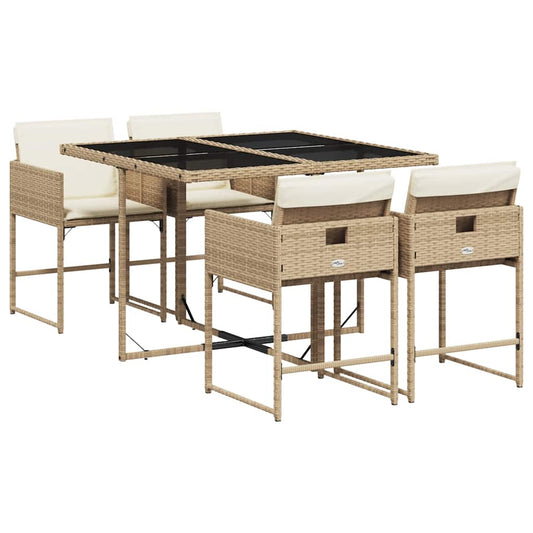 vidaXL 5 Piece Garden Dining Set with Cushions Beige Poly Rattan