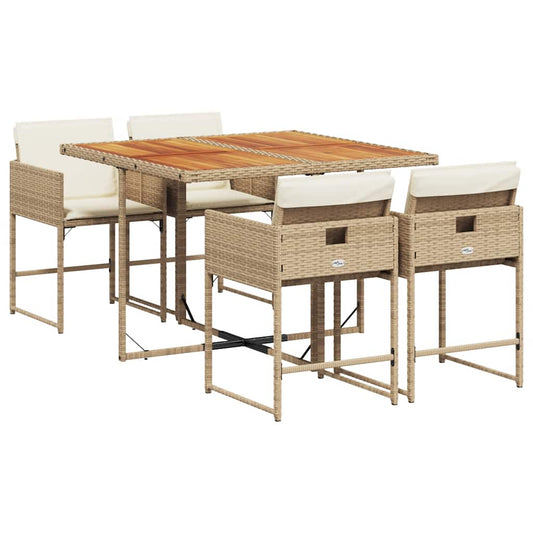 vidaXL 5 Piece Garden Dining Set with Cushions Beige Poly Rattan