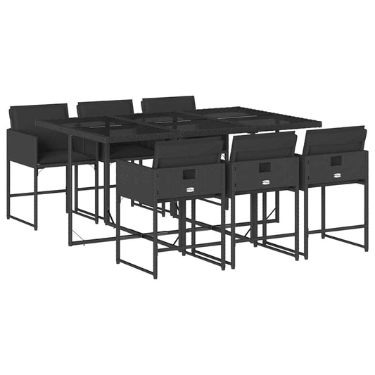 vidaXL 7 Piece Garden Dining Set with Cushions Black Poly Rattan
